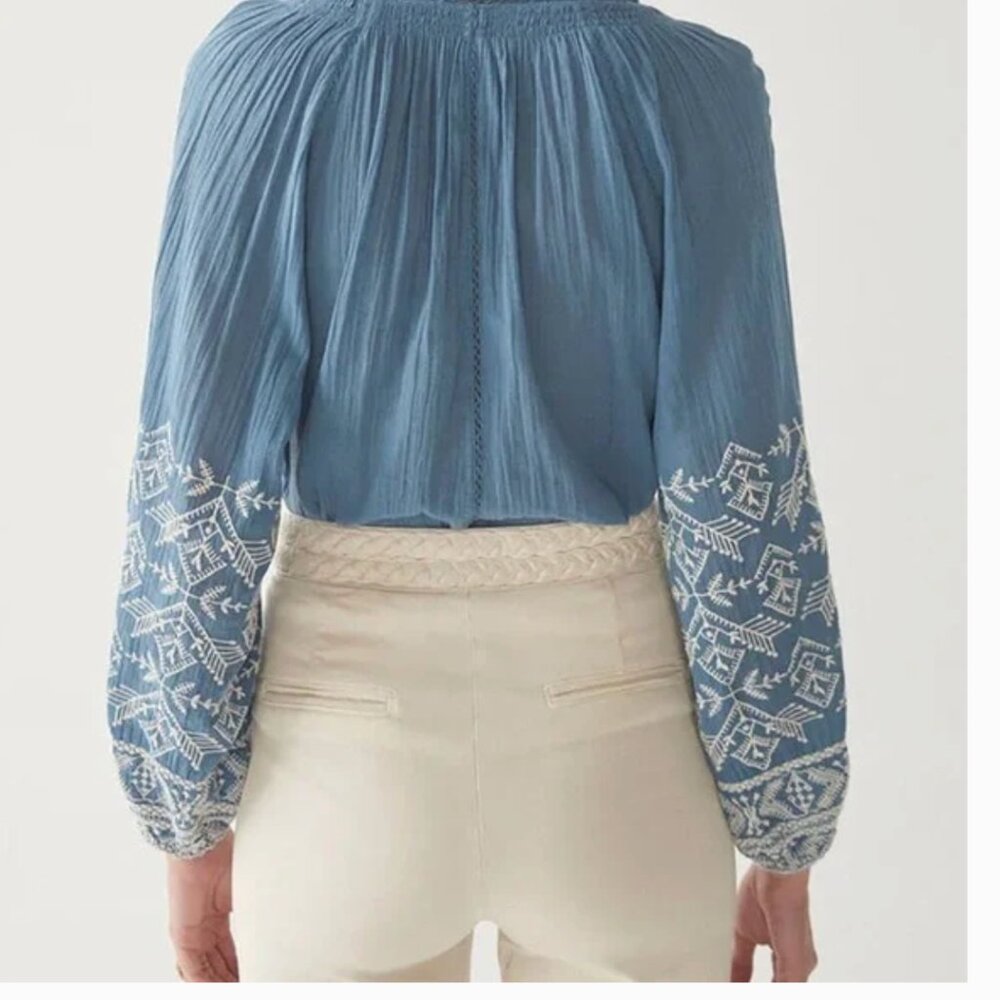 Maison Hotel Sandrine Blouse in French Blue Long Sleeve Size S - Picture 3 of 8